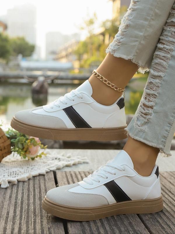 Women's Fashionable Patchwork Design Lace Up Low Top Sneakers, Casual Comfortable Sports Shoes for Outdoor & Campus, All-match Basic Shoes for Daily Wear