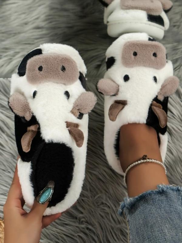 2024 New Arrival Cute Fluffy Novelty CowSlippers, Matching Soft Plush Fuzzy WarmHouse Slippers for Women,Cozy BedroomSlippers for Back To School As Gift,Designer Slides warm slipper winter indoor warm bedroom Walking Shoes Footwear Girl Flipflop Shoe