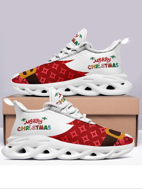 Women's Christmas Pattern Lace Up Low Top Casual Sneakers, Casual Comfortable Breathable Lightweight Sports Shoes, Commuting Shoes, Shock Absorbing Running Shoes, Female All-match Round Toe Shoes for Daily Wear