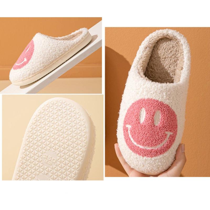 Cute Smile Face Slippers, Cozy Closed Toe Plush Lined Flat Shoes, Winter Warm Indoor Slippers