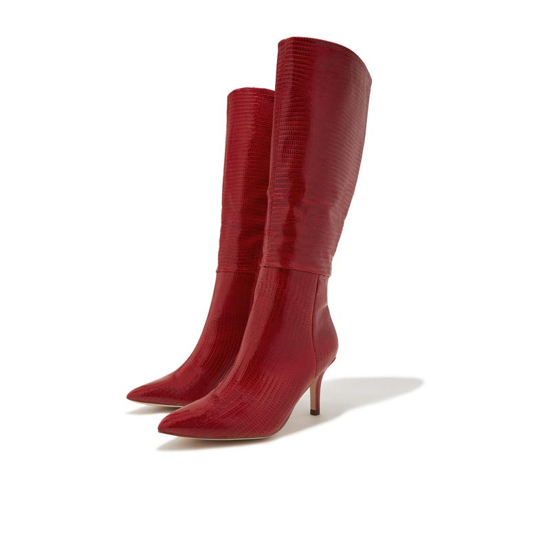 Sarai Knee High Heel Boots - Cherry