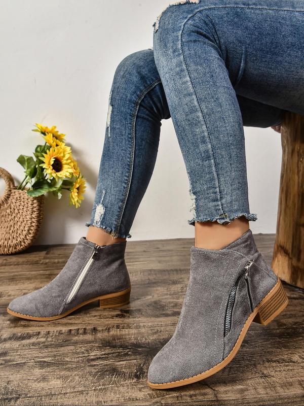 Women's Fashionable Solid Color Ankle Boots, Casual Comfortable Zipper Design Boots for Daily Wear, Female All-match Trendy Shoes for Fall & Winter