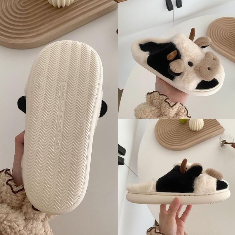 Cow Slippers Women Cartoon Slipper Cotton Kawaii Socks Animal Warm Slippers Cute Indoor Non Skid House Slipper