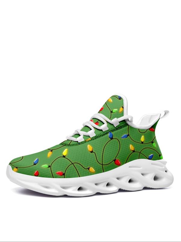 Women's Christmas Pattern Lace Up Low Top Casual Sneakers, Casual Comfortable Breathable Lightweight Sports Shoes, Commuting Shoes, Shock Absorbing Running Shoes, Female All-match Round Toe Shoes for Daily Wear