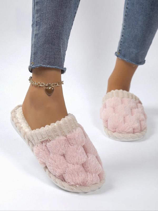 Women's 2024 Solid Color Fluffy Plush Soft Anti-skid Slippers for Gift, Casual Comfortable Home Slippers, Warm Slippers for Indoor & Outdoor Use for All Seasons, Girl's Shoe, Walking Shoes, Footwear Fluffy Slippers