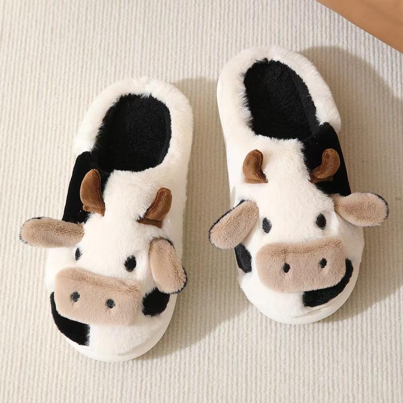 2024 New Arrival Cute Fluffy Novelty CowSlippers, Matching Soft Plush Fuzzy WarmHouse Slippers for Women,Cozy BedroomSlippers for Back To School As Gift,Designer Slides warm slipper winter indoor warm bedroom Walking Shoes Footwear Girl Flipflop Shoe