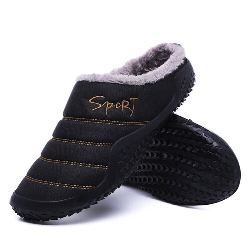 Mens Winter Flat Slippers Warm Fur Slip on Cozy Bedroom House Shoes Memory Foam