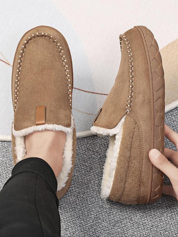 Men's Casual Contrast Faux Fur Design Plush Slippers, Casual Comfortable Home Slippers, Warm Loafer Shoes for Indoor & Outdoor Use for Fall & Winter