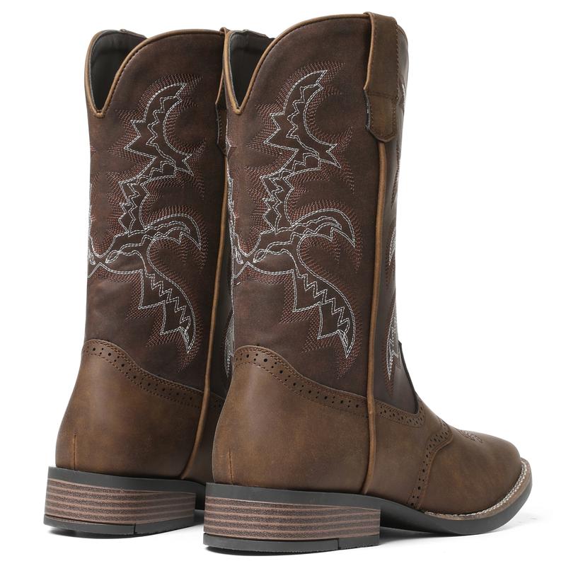 Rivora Men’s Cowboy Boots Embroidered Mid Calf Square Toe Chunky Block Heels Durable and Fashionable Western Cowboys Dance Boots