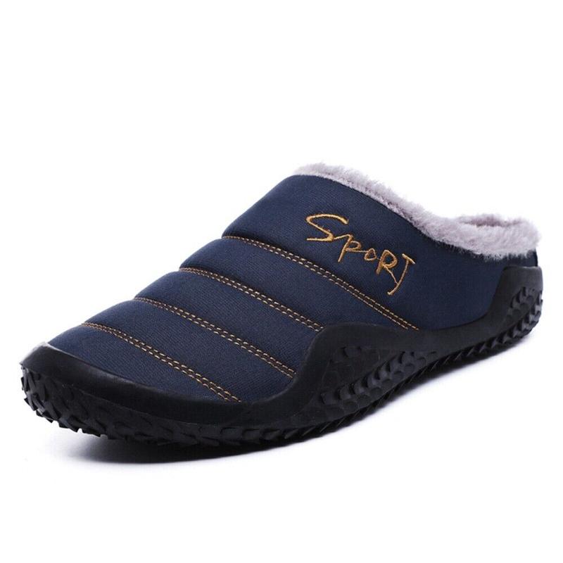 Mens Winter Flat Slippers Warm Fur Slip on Cozy Bedroom House Shoes Memory Foam