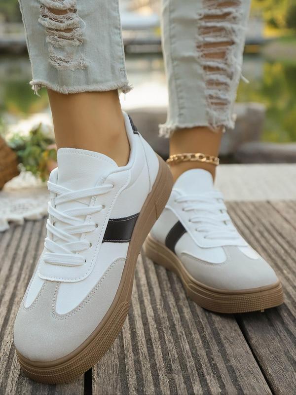 Women's Fashionable Patchwork Design Lace Up Low Top Sneakers, Casual Comfortable Sports Shoes for Outdoor & Campus, All-match Basic Shoes for Daily Wear