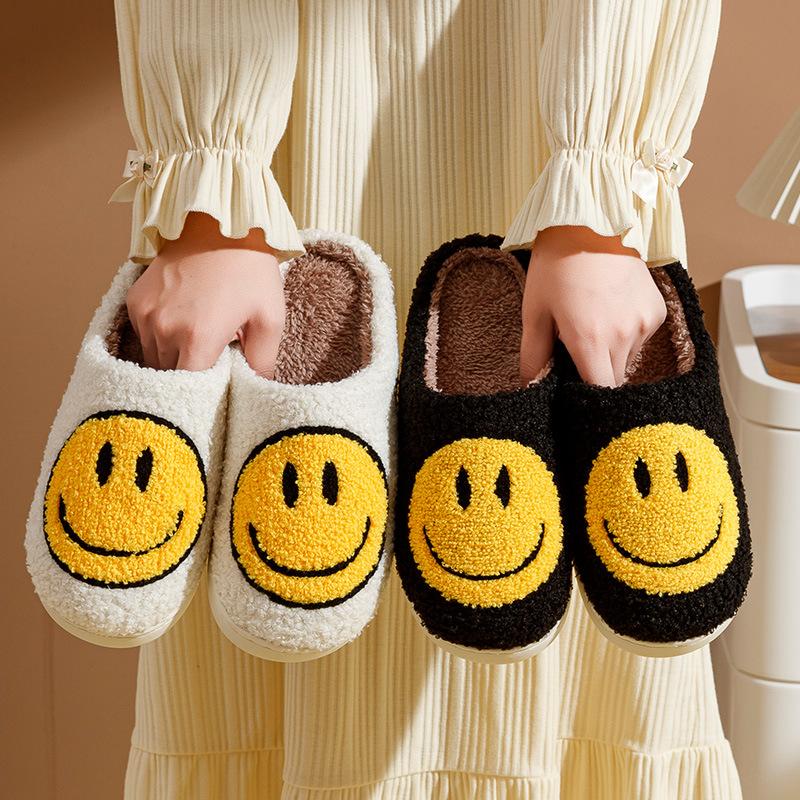 Anti-slip Slippers,Indoor Men's Winter Shoes,Soft Plush Cozy Home Slippers,Smiley Slippers