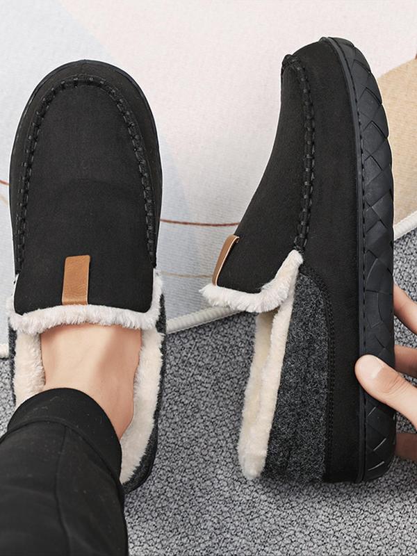 Men's Casual Contrast Faux Fur Design Plush Slippers, Casual Comfortable Home Slippers, Warm Loafer Shoes for Indoor & Outdoor Use for Fall & Winter