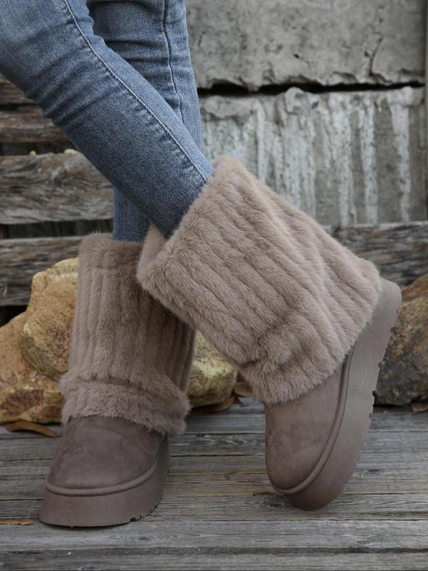 Women's Solid Color Fluffy Lined Snow Boots, Casual Warm Thick Sole Boots for Fall & Winter, Female All-match Trendy Shoes for Daily Wear