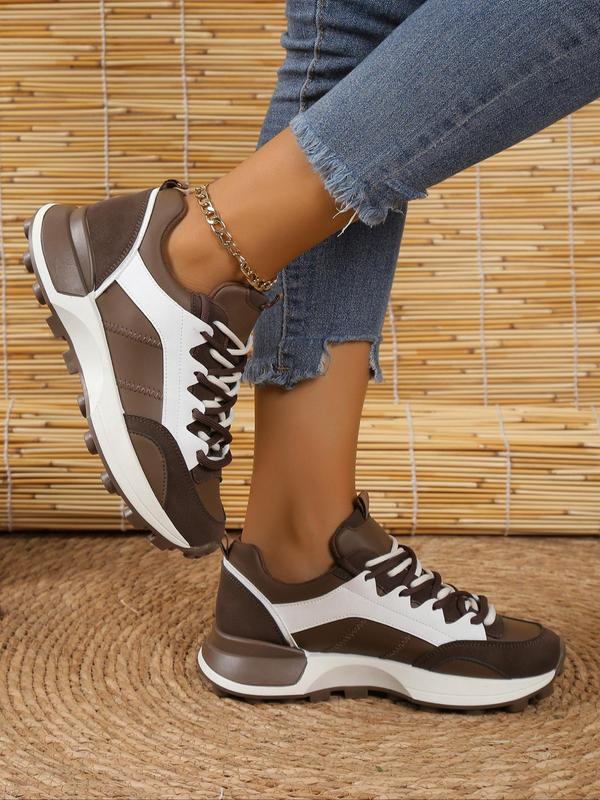 Women's Sporty Colorblock Platform Sneakers, Trendy Lace Up Low Top Sneakers Chunky Shoes, Chic Soft Chunky Shoes for Summer Daily Wear