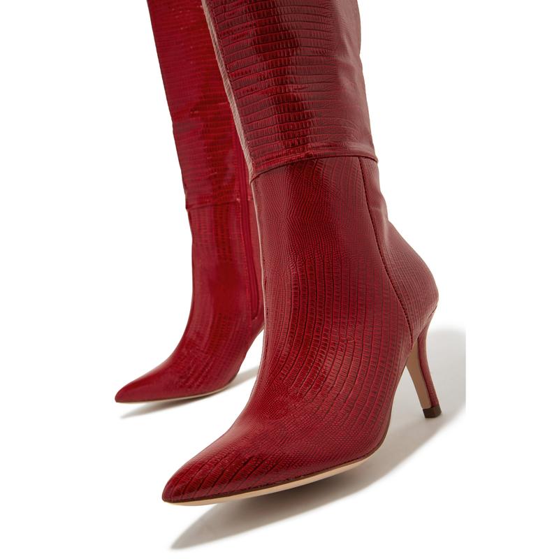 Sarai Knee High Heel Boots - Cherry