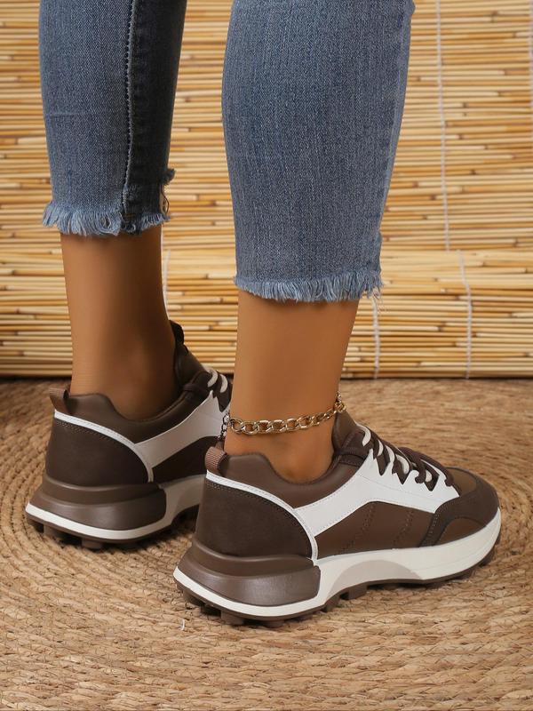 Women's Sporty Colorblock Platform Sneakers, Trendy Lace Up Low Top Sneakers Chunky Shoes, Chic Soft Chunky Shoes for Summer Daily Wear