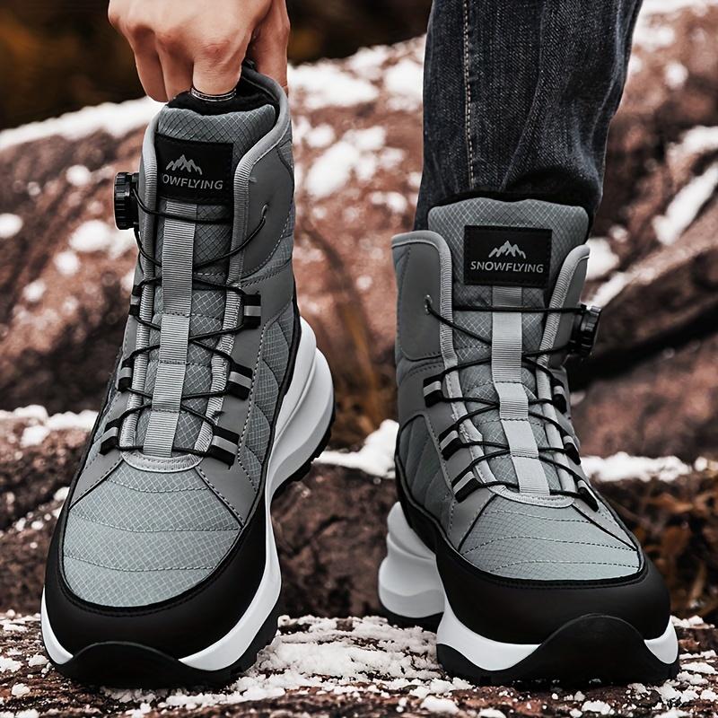 Men's All-Season Snow Boots - Casual Style, Solid Color, Breathable Mesh Upper with Rubber Sole & Fabric Lining Boy Walking Shoes