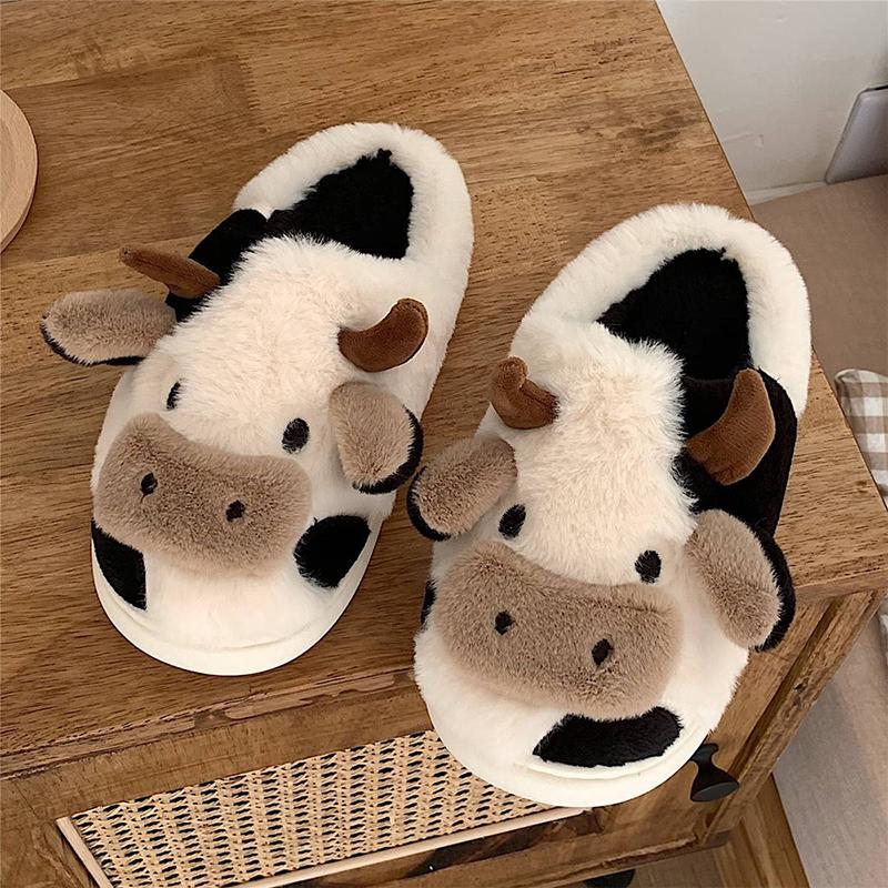 Cow Slippers Women Cartoon Slipper Cotton Kawaii Socks Animal Warm Slippers Cute Indoor Non Skid House Slipper