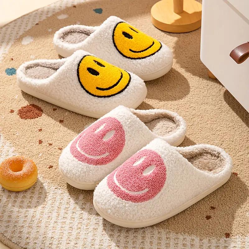 Anti-slip Slippers,Indoor Men's Winter Shoes,Soft Plush Cozy Home Slippers,Smiley Slippers