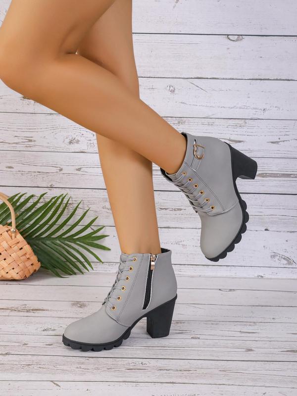 Women's Fashionable Solid Round Toe Ankle Boots, 2024 New Trendy Retro Style Heeled Boots, Comfortable Versatile Shoes for School for Girls Footwear, Girl's Breathable Cool Walking Shoes, Footwear Designer