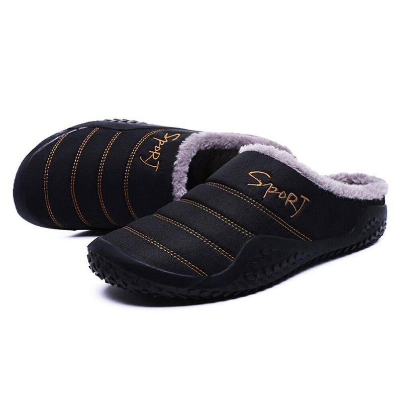 Mens Winter Flat Slippers Warm Fur Slip on Cozy Bedroom House Shoes Memory Foam