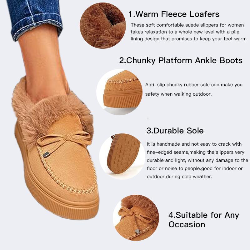 Women's Platform Warm Moccasin Slippers Slip On Loafer Plush Shoes Anti Slip Flat Walking Loafers Faux Fur Snow Boots  Soft and comfortable suede slippers for women B2G510 Footwear Walking Shoes Girl Active