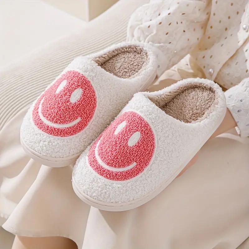 Anti-slip Slippers,Indoor Men's Winter Shoes,Soft Plush Cozy Home Slippers,Smiley Slippers