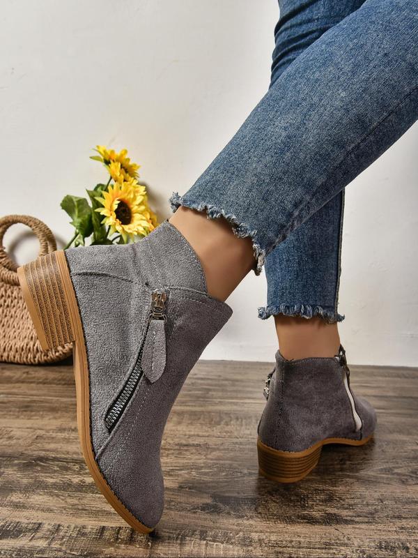 Women's Fashionable Solid Color Ankle Boots, Casual Comfortable Zipper Design Boots for Daily Wear, Female All-match Trendy Shoes for Fall & Winter