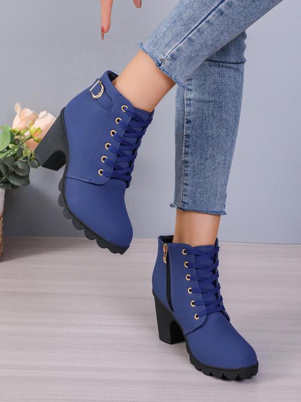 Women's Fashionable Solid Round Toe Ankle Boots, 2024 New Trendy Retro Style Heeled Boots, Comfortable Versatile Shoes for School for Girls Footwear, Girl's Breathable Cool Walking Shoes, Footwear Designer