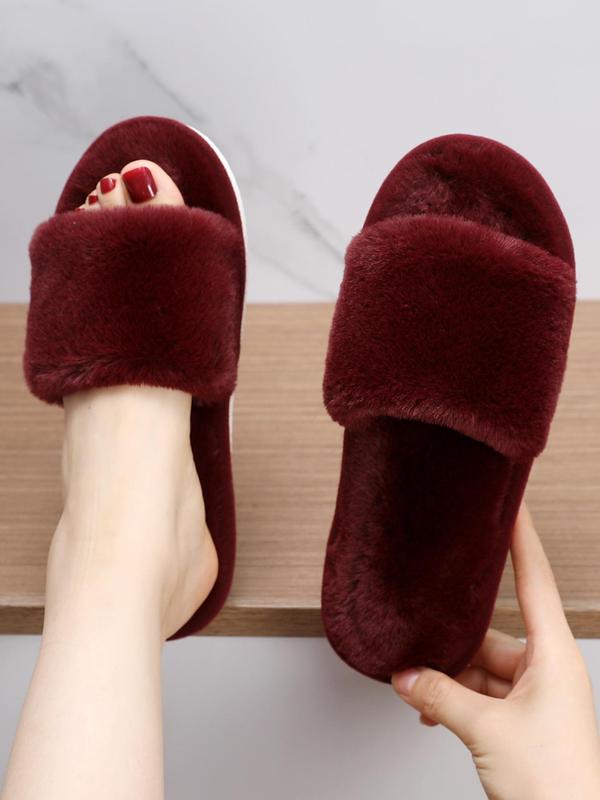 Women's Simple Style Plain Color Bedroom Slippers, Fashionable Soft Warm Slippers with Open Toe Design, Casual Trendy Fluffy Slippers As Gift