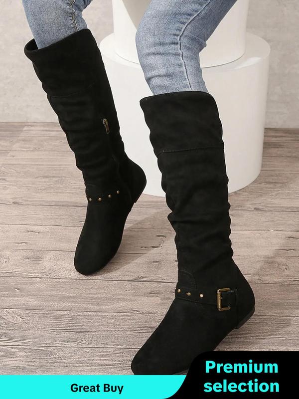 Women's Fashionable Solid Color Slouchy Boots, Casual Comfortable Side Zip Design Knee Designer Boots for Daily Wear, Female All-match Trendy Shoes for Fall & Winter Fall Outfits 2024