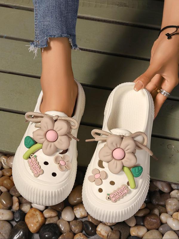 Women's Cute Flower Design Clogs, Casual Comfortable Breathable Non-slip Slippers, Fashionable Slippers for Indoor & Outdoor Wear