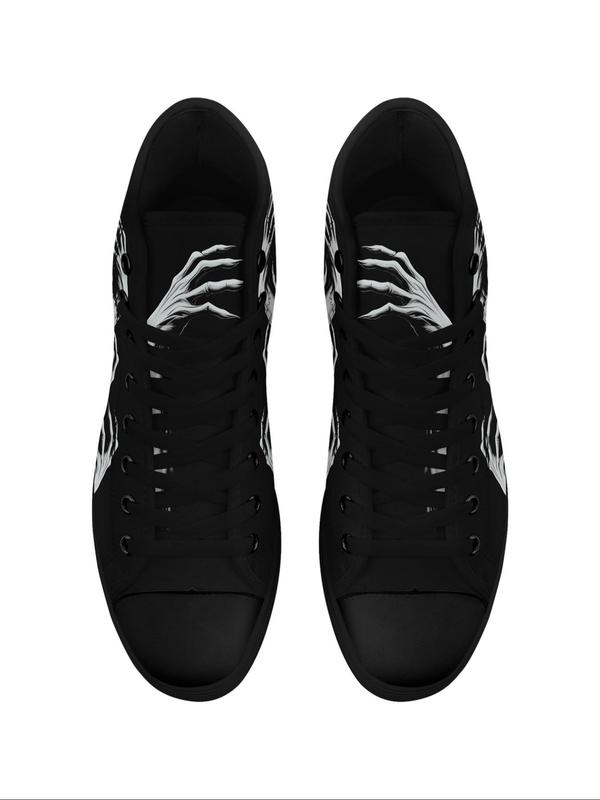 Men's Fashionable Skull Print Lace Up Front Mid Top Canvas Sneakers, Casual Comfortable Sports Shoes for Daily Wear, Male All-match Round Toe Shoes for Daily Wear