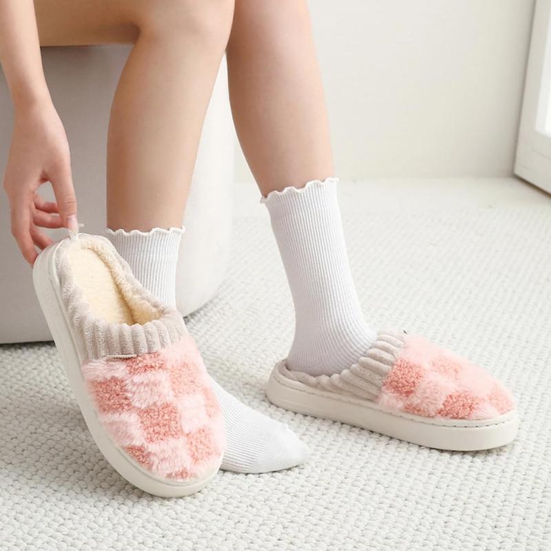 Checkered Slipper House Slippers for Women Men Plush Warm Fuzzy Slippers Flyffy Bedroom Shoes Indoor Slip On