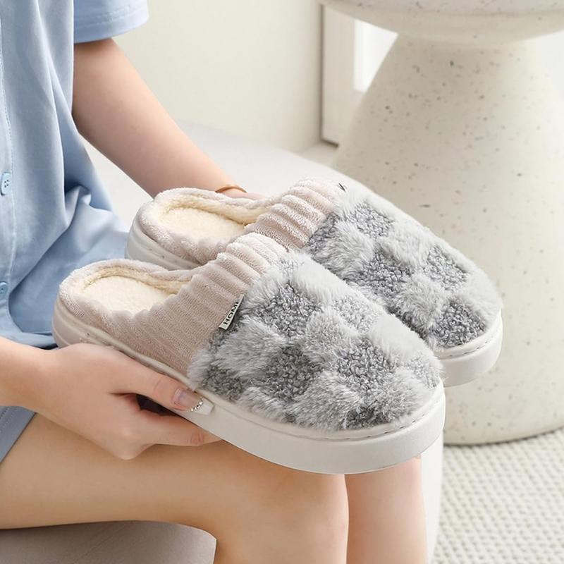 Checkered Slipper House Slippers for Women Men Plush Warm Fuzzy Slippers Flyffy Bedroom Shoes Indoor Slip On