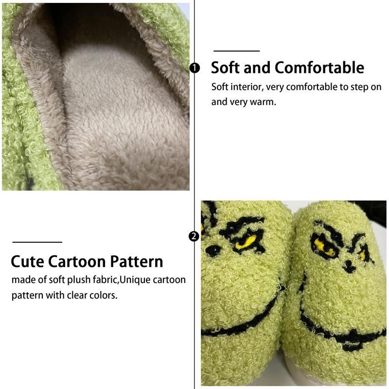 Christmas Grinch Slippers for Women Men, Cartoon Soft Plush Fuzzy Winter holiday slippers,  Comfy Bedroom Christmas Slippers Indoor Outdoor Shoes