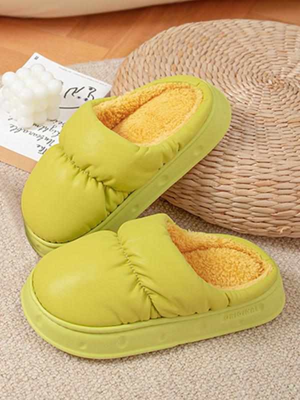 Women's Minimalist Casual Plain Waterproof Platform Slippers, Simple Design Round Toe Warm Slippers for Indoor & Outdoor Wear, Warm Slippers for Winter, Fall Outfit、Fall Freshness