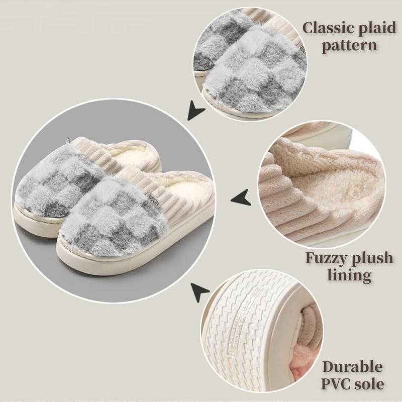 Checkered Slipper House Slippers for Women Men Plush Warm Fuzzy Slippers Flyffy Bedroom Shoes Indoor Slip On