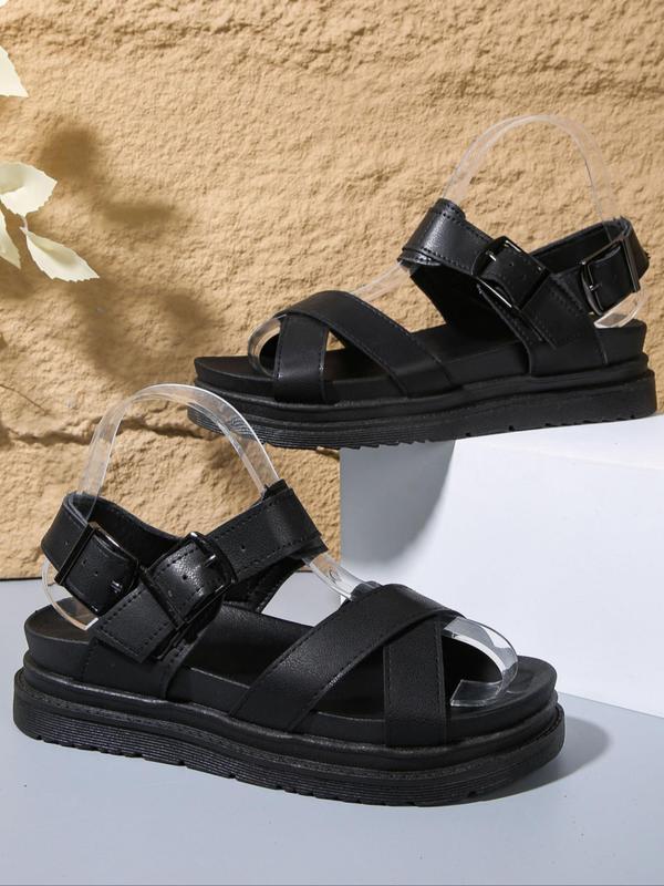 Women's Fashionable Plain Color Cross Strap Platform Sandals, Casual Versatile Platform Sandals for Summer, Lightweight Breathable Comfortable Shoes for Daily Wear