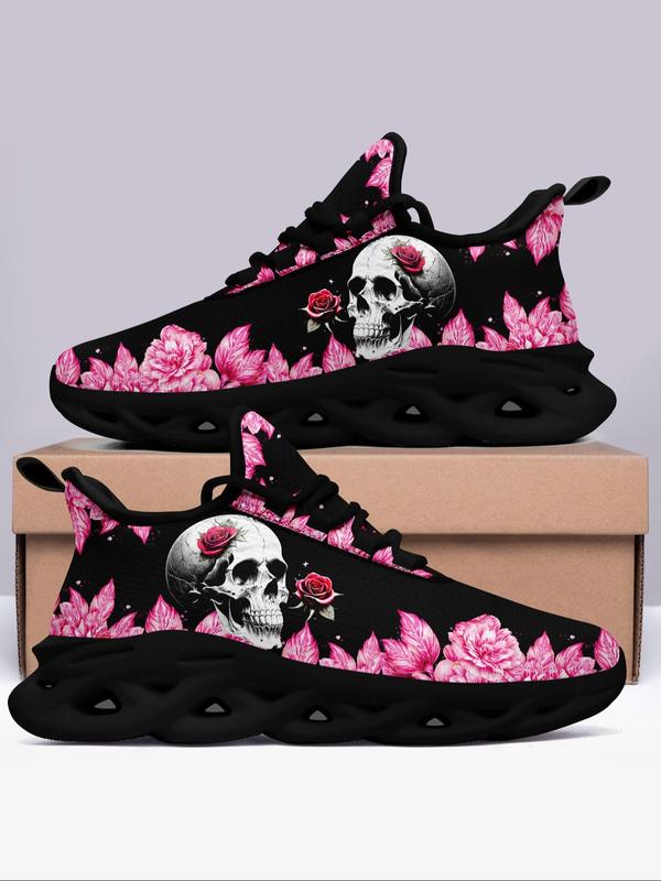 Women's Random Floral Print Lace up Low Top Sneakers, Summer Comfortable Sports Running Shoes for Daily Wear, Walking Shoes for Students Back To School for Fall 2024