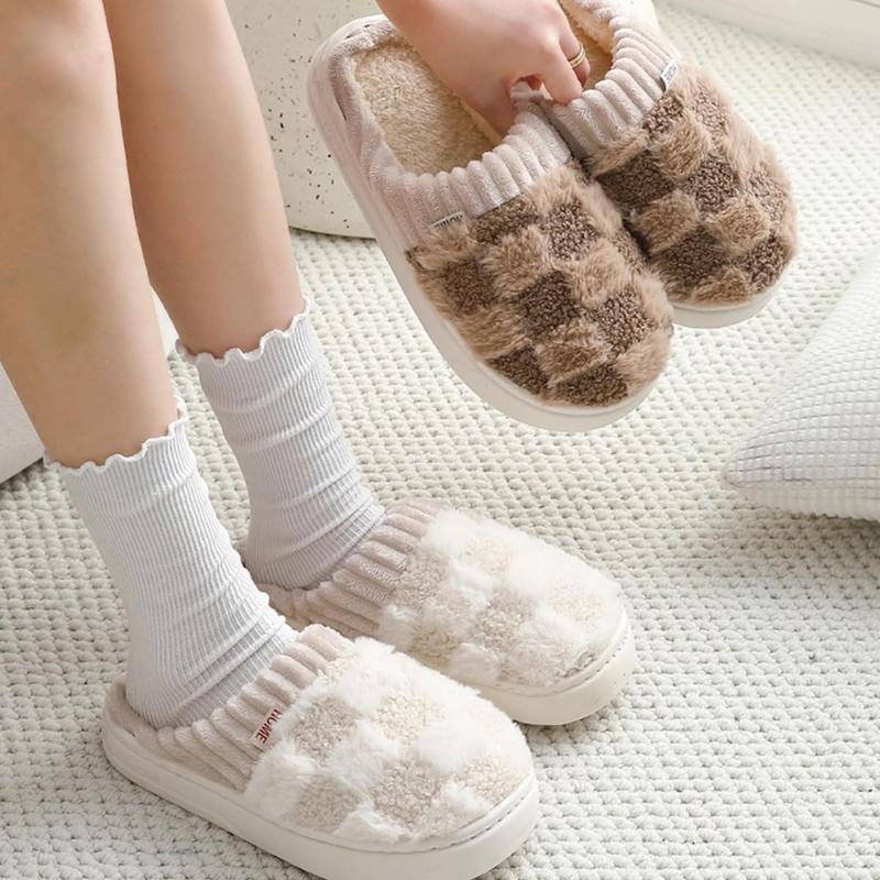 Checkered Slipper House Slippers for Women Men Plush Warm Fuzzy Slippers Flyffy Bedroom Shoes Indoor Slip On