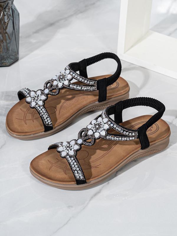 Women's Fashionable Rhinestone Decorated Slip on Sandals, Casual Comfortable Platform Sandals for Beach Vacation, Non-slip Soft Sole Sandals for Daily Wear