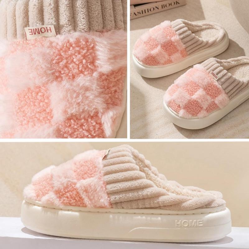 Checkered Slipper House Slippers for Women Men Plush Warm Fuzzy Slippers Flyffy Bedroom Shoes Indoor Slip On