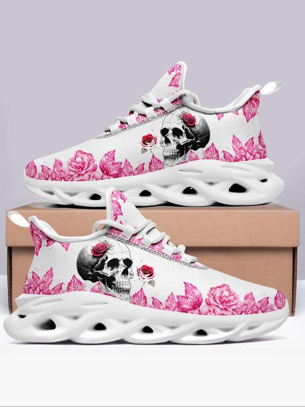 Women's Random Floral Print Lace up Low Top Sneakers, Summer Comfortable Sports Running Shoes for Daily Wear, Walking Shoes for Students Back To School for Fall 2024