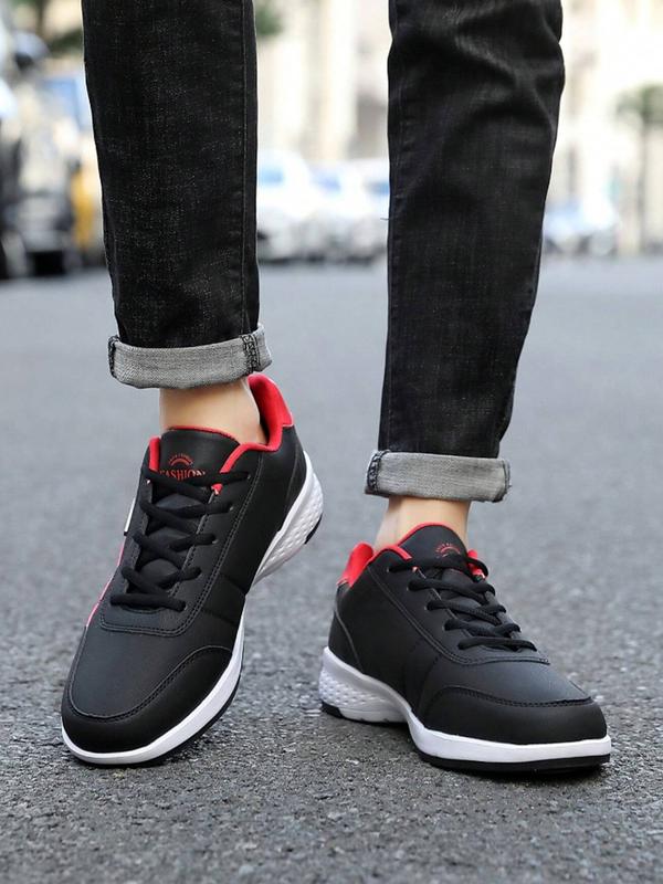 Men's Fashion Sneakers - Solid Color Low Top Lace-Up Casual Shoes with Faux Upper, Fabric Inner, EVA Insole, and PVC Sole - Versatile Running and Dress Footwear for Men