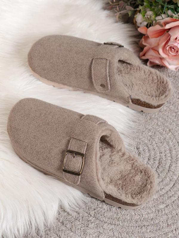 Women's Solid Color Plush Lining Slippers, Casual Comfortable Home Slippers, Warm Slippers for Indoor & Outdoor Use for Fall & Winter