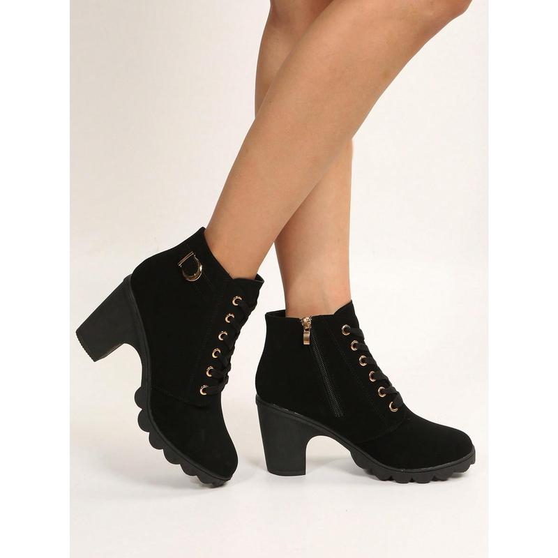 Women Fashion Solid Color Zipper High Heels Ankle Boots