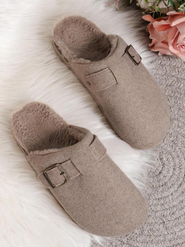 Women's Solid Color Plush Lining Slippers, Casual Comfortable Home Slippers, Warm Slippers for Indoor & Outdoor Use for Fall & Winter