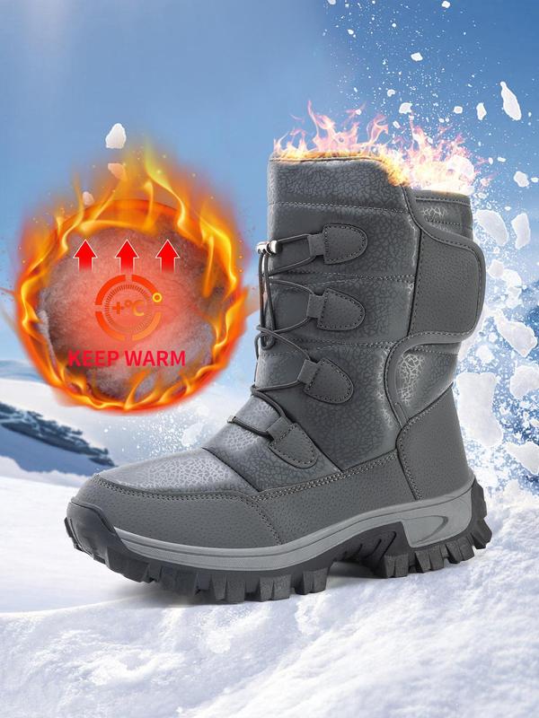 Men's Sporty Lace Up Snow Boots, Casual Comfortable Warm Thermal Lined Outdoor Boots for Fall & Winter, Male All-match Trendy Shoes for Daily Wear